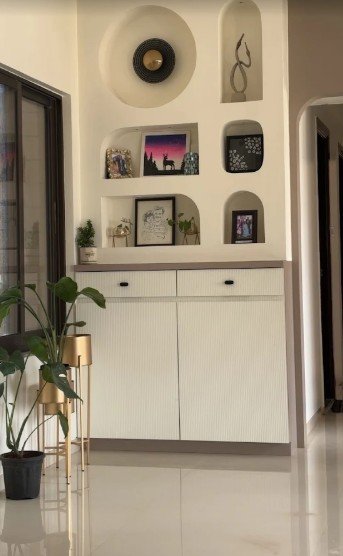 Foyer Display & Storage — Living Room interior in Tathawade by Nakshatra Interior Design Studio